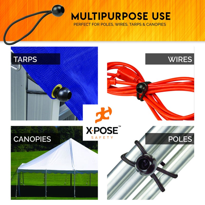Xpose Safety Bungee Ball Cords 11" 10 Pack Heavy Duty Black Stretch Rope with Ball Ties for Canopies, Tarps, Walls, Cable Organization - Image 3